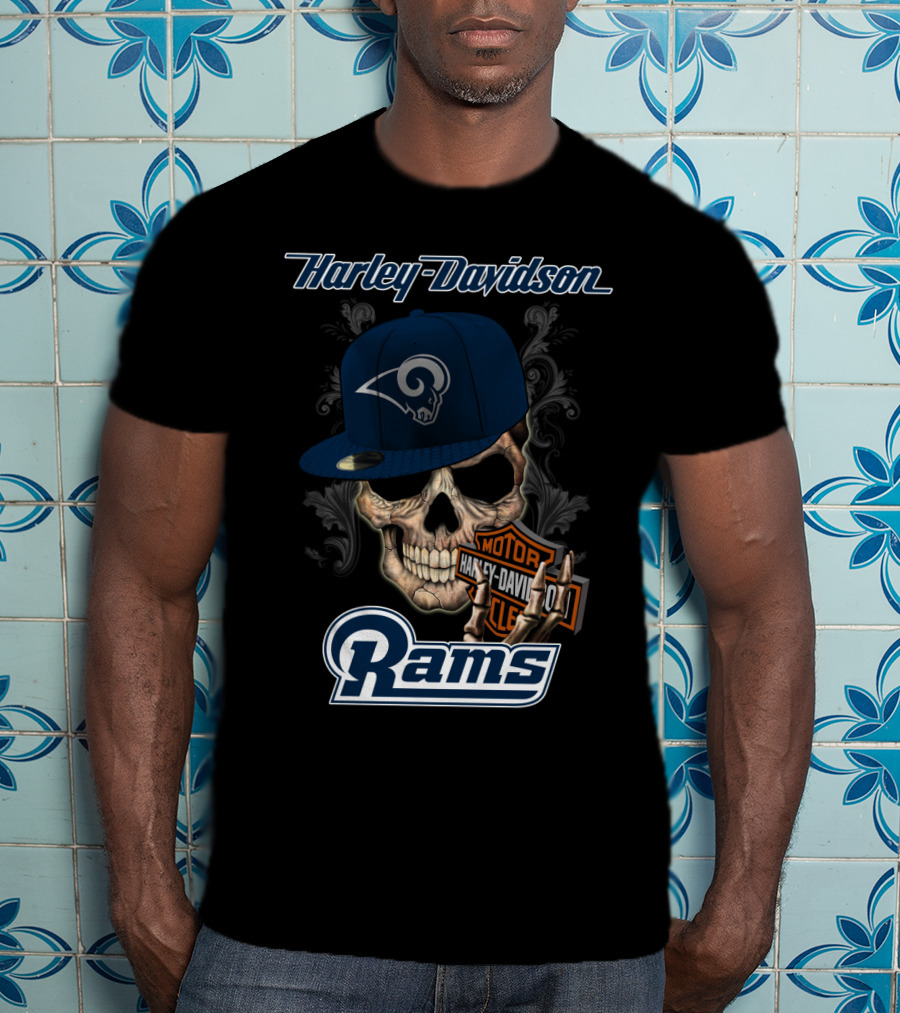 Harley Davidson Rams Skull Los Angeles Football T-Shirt