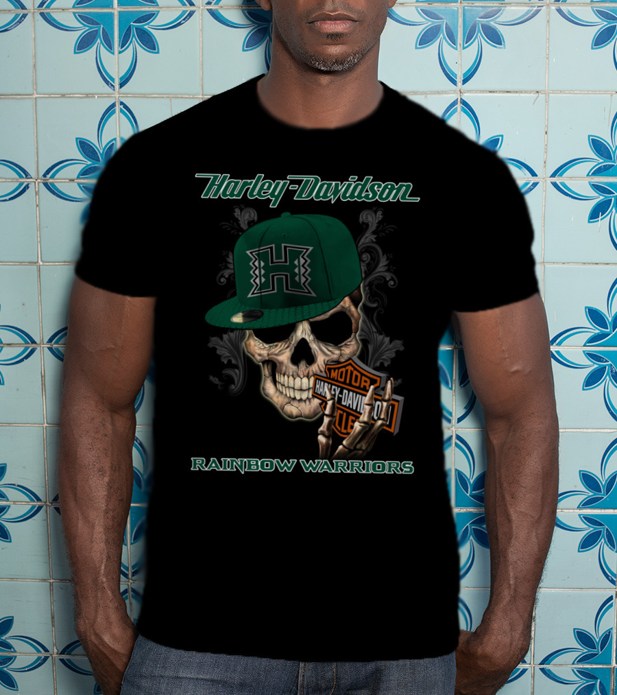 Harley Davidson Skull H Hawaii Rainbow Warriors T-Shirt