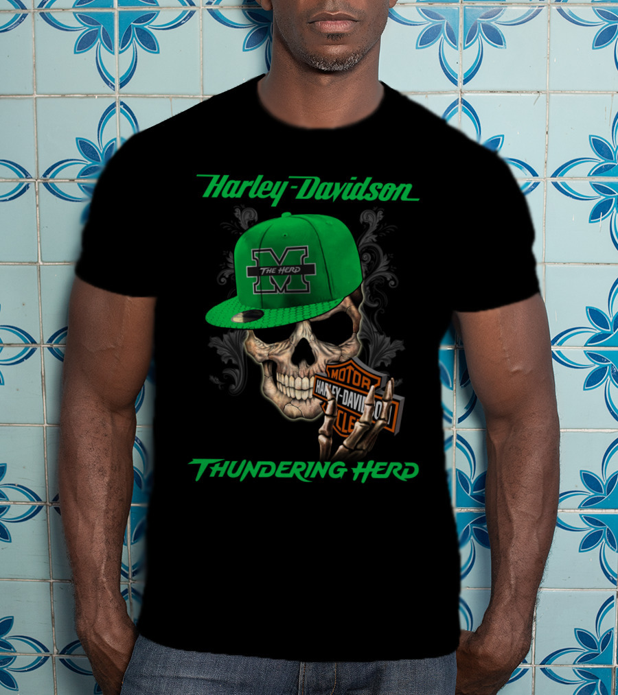 Harley Davidson Skull Thundering Herd The Herd Marshall M T-Shirt