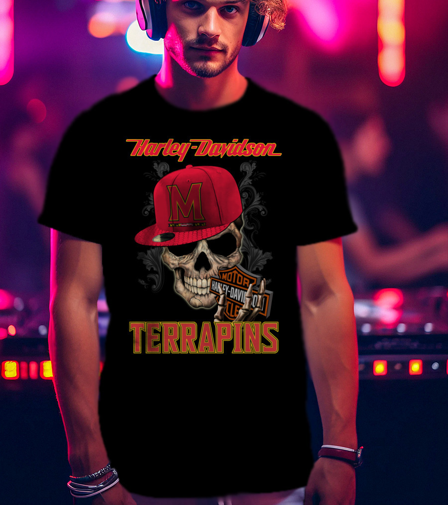 Harley Davidson Skull Maryland Terrapins T-Shirt