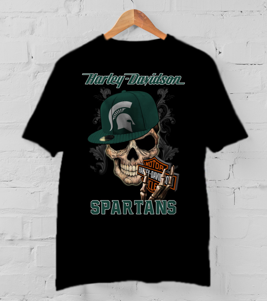 Harley Davidson Michigan State Spartans Skull Ncaa2 T-Shirt