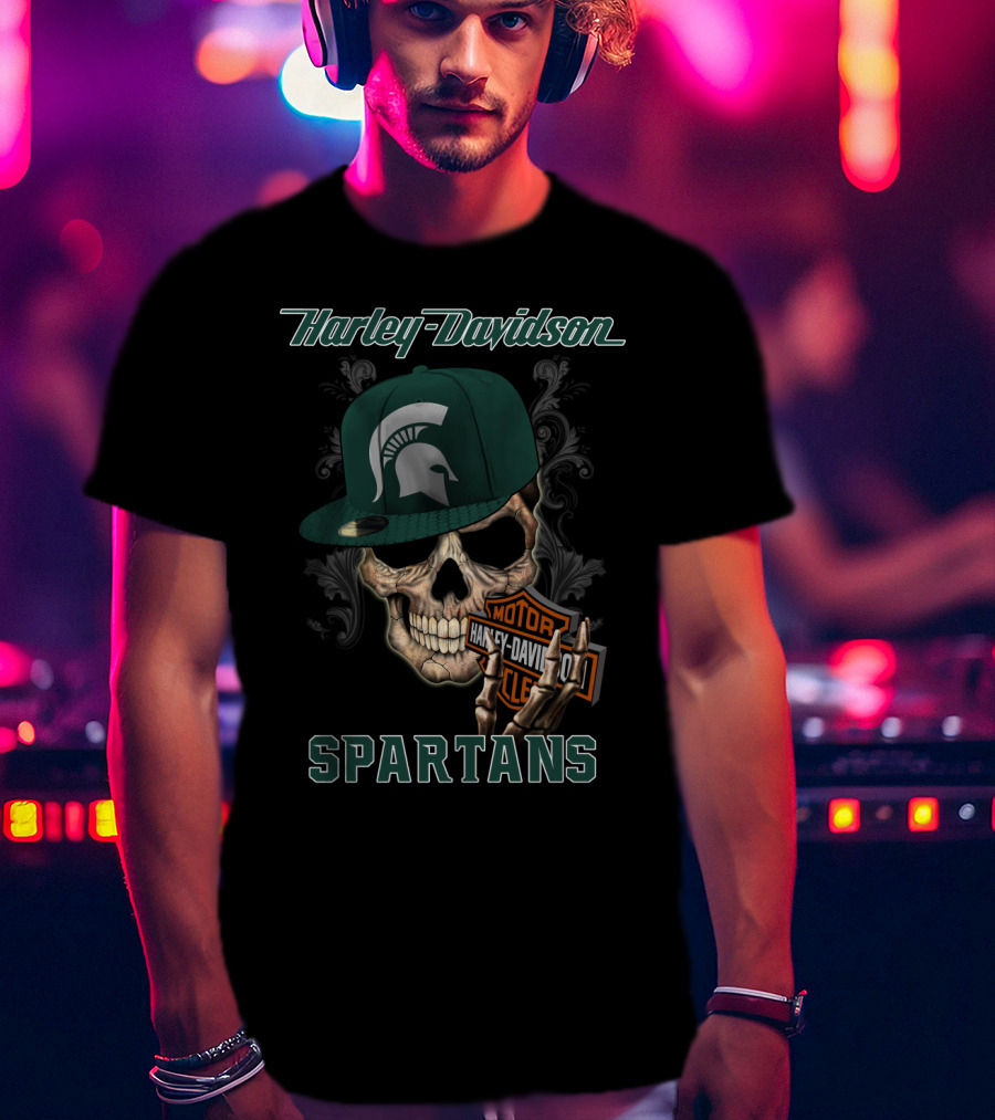 Harley Davidson Michigan State Spartans Skull Ncaa2 T-Shirt