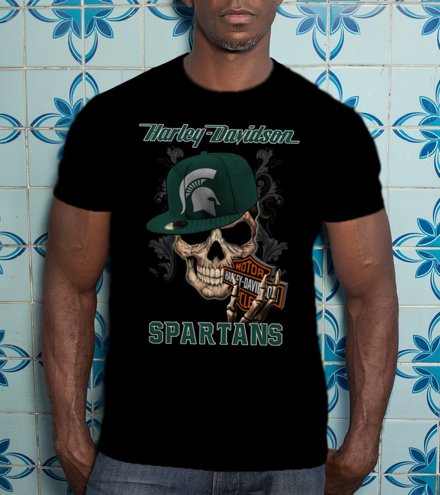 Harley Davidson Michigan State Spartans Skull Ncaa2 T-Shirt