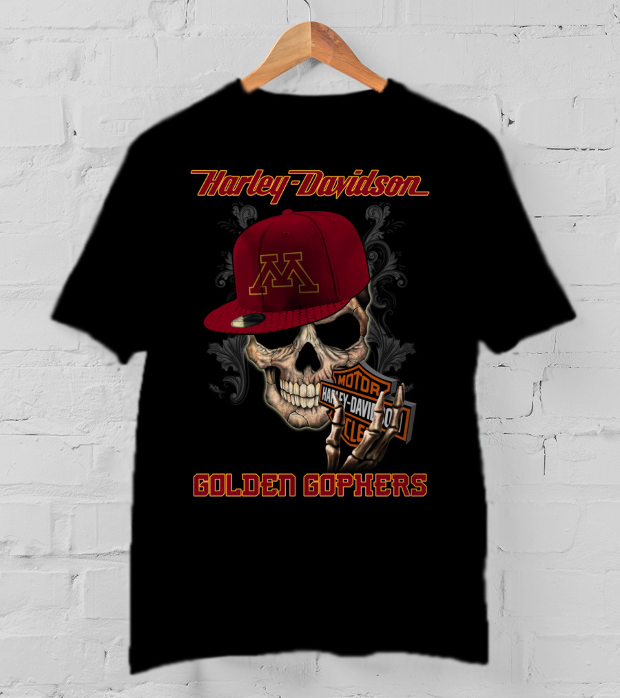 Harley Davidson Skull Minnesota Golden Gophers Motorcycles T-Shirt