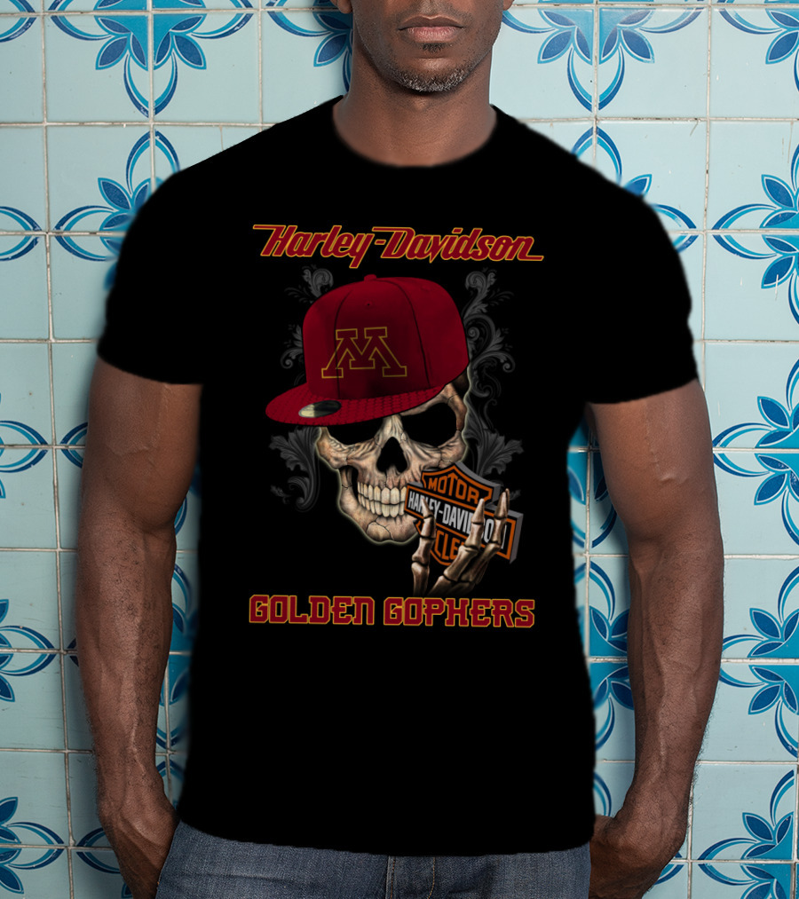 Harley Davidson Skull Minnesota Golden Gophers Motorcycles T-Shirt