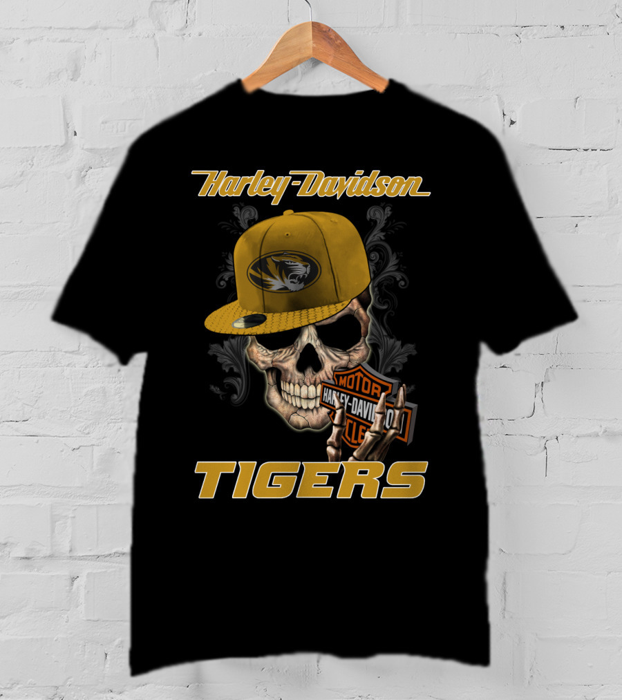 Harley Davidson Missouri Tigers Skull Hat T-Shirt