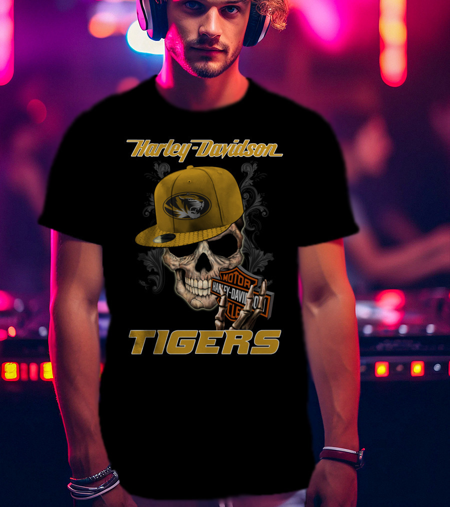 Harley Davidson Missouri Tigers Skull Hat T-Shirt