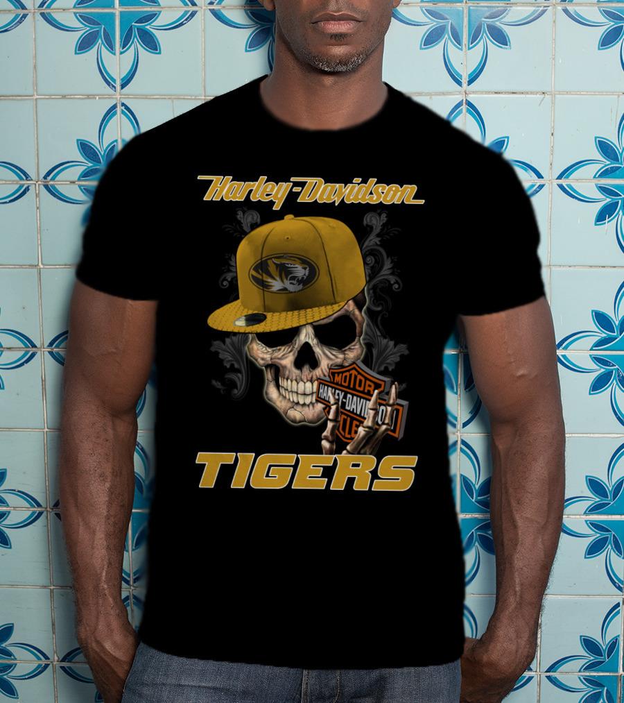 Harley Davidson Missouri Tigers Skull Hat T-Shirt