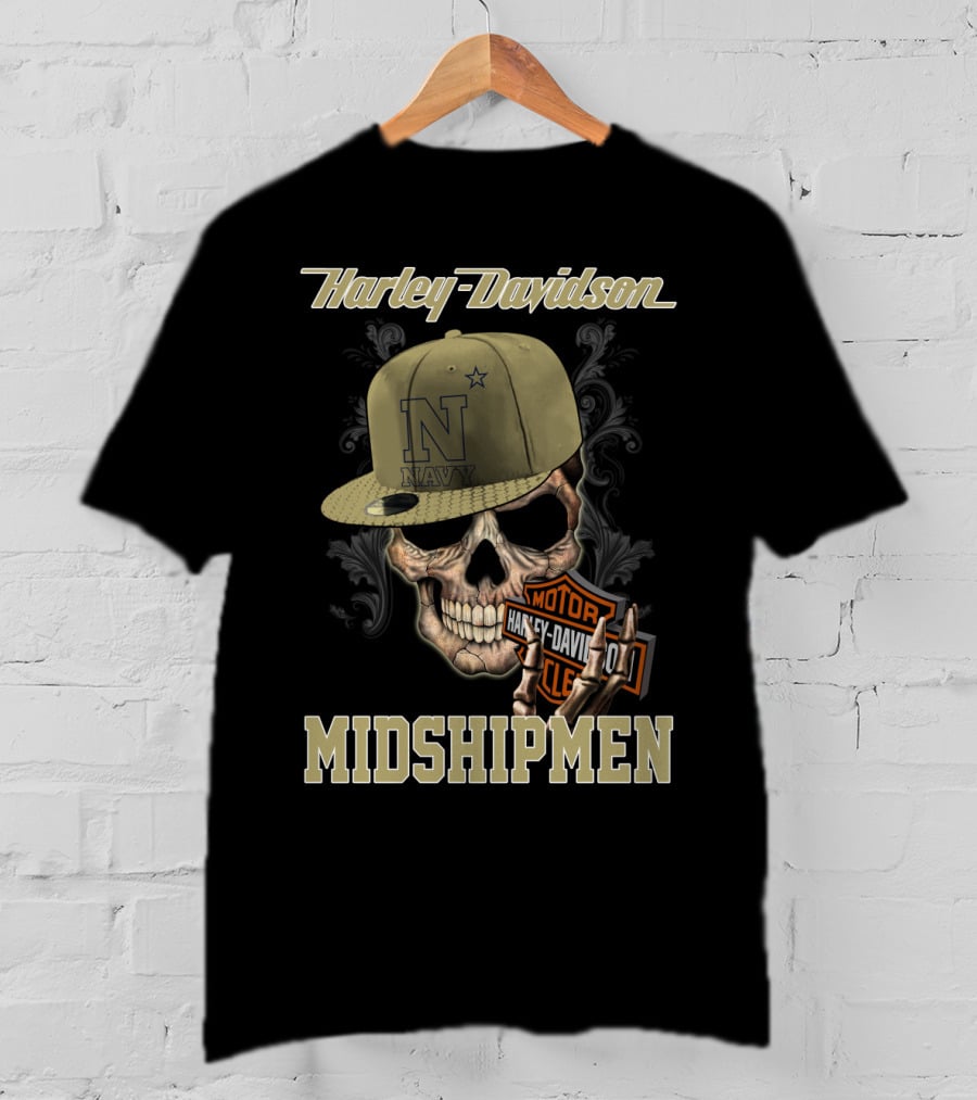 Harley Davidson Navy Midshipmen Skull Hat Motor Cle T-Shirt