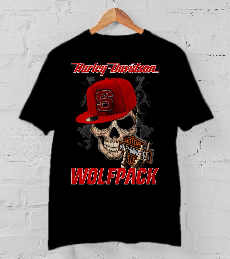 Harley Davidson Skull Nc State Wolfpack Hat T-Shirt