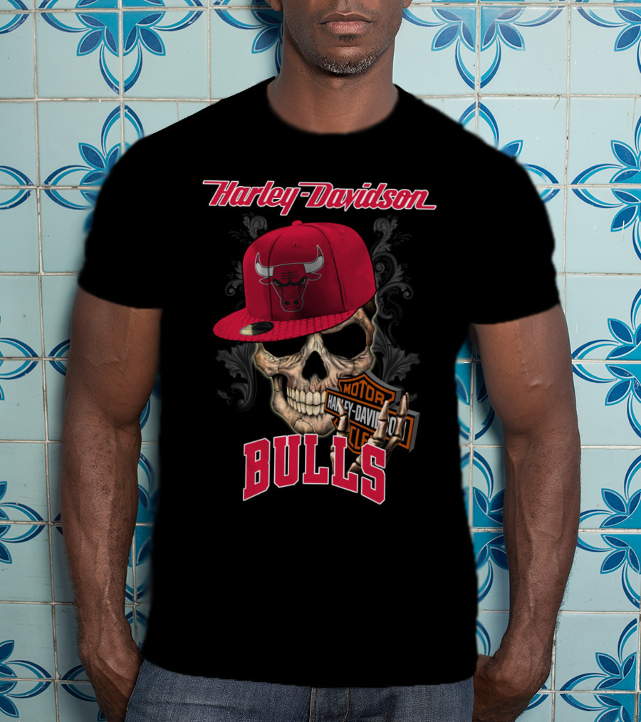 Harley Davidson Skull Chicago Bulls Cap With Motorcycle T-Shirt