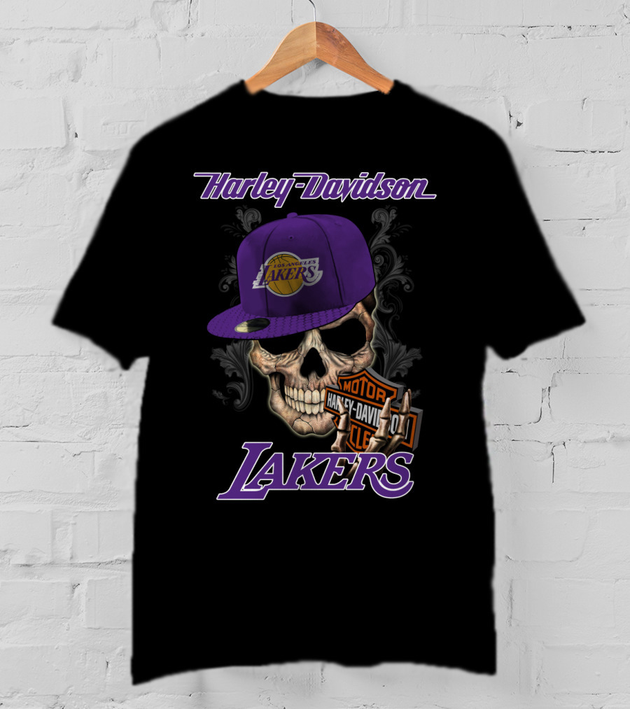 Harley Davidson Los Angeles Lakers Skull עם כובע Nba1 T-Shirt