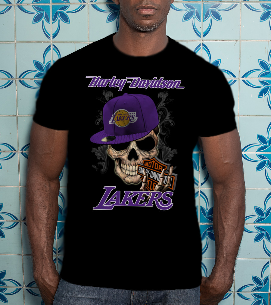 Harley Davidson Los Angeles Lakers Skull עם כובע Nba1 T-Shirt