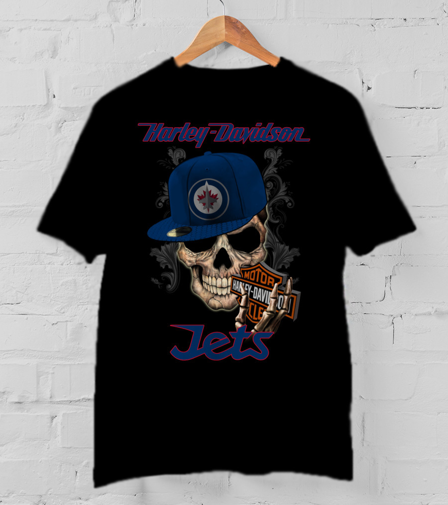 Harley Davidson Skull Winnipeg Jets Nhl Hat T-Shirt