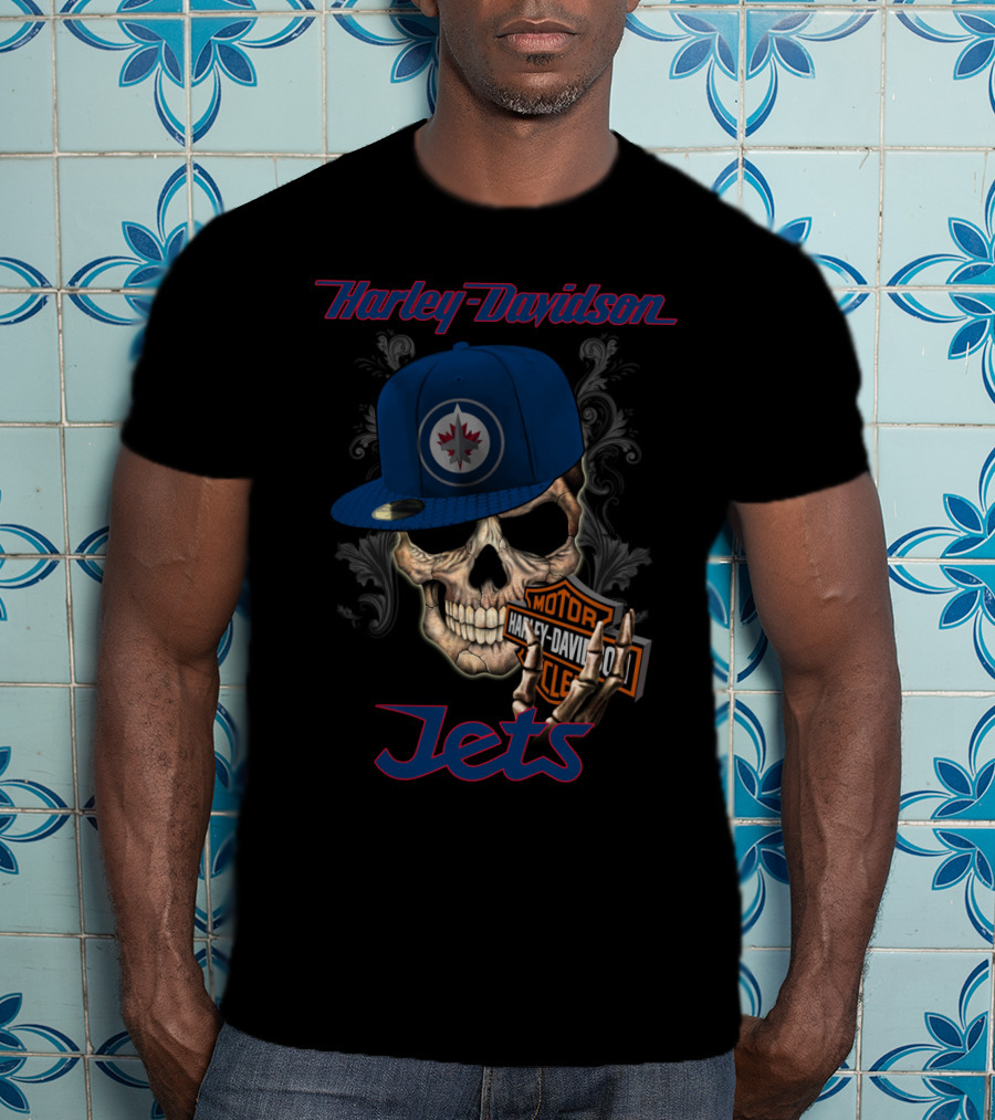 Harley Davidson Skull Winnipeg Jets Nhl Hat T-Shirt