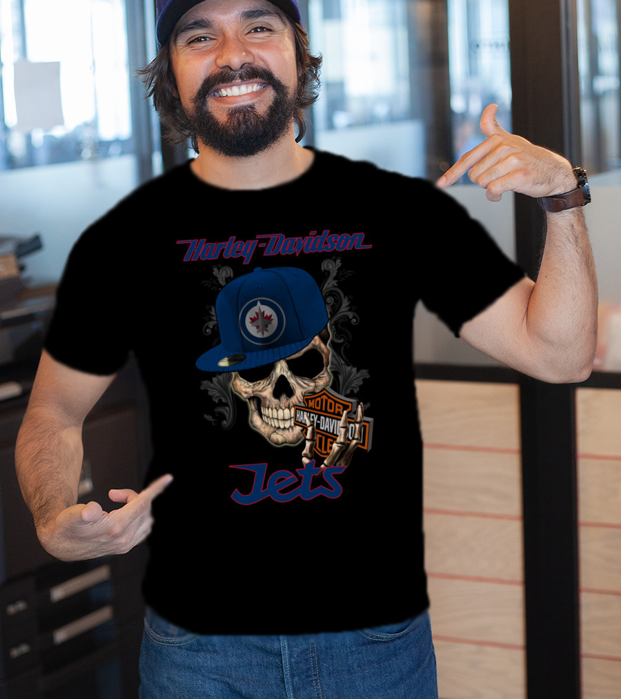 Harley Davidson Skull Winnipeg Jets Nhl Hat T-Shirt
