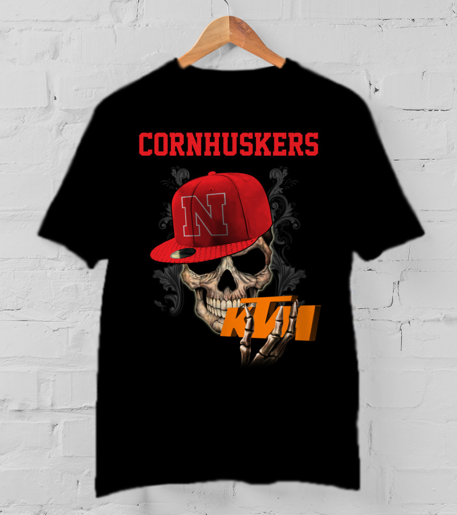 Ktm Nebraska Cornhuskers Skull With Red N Cap T-Shirt