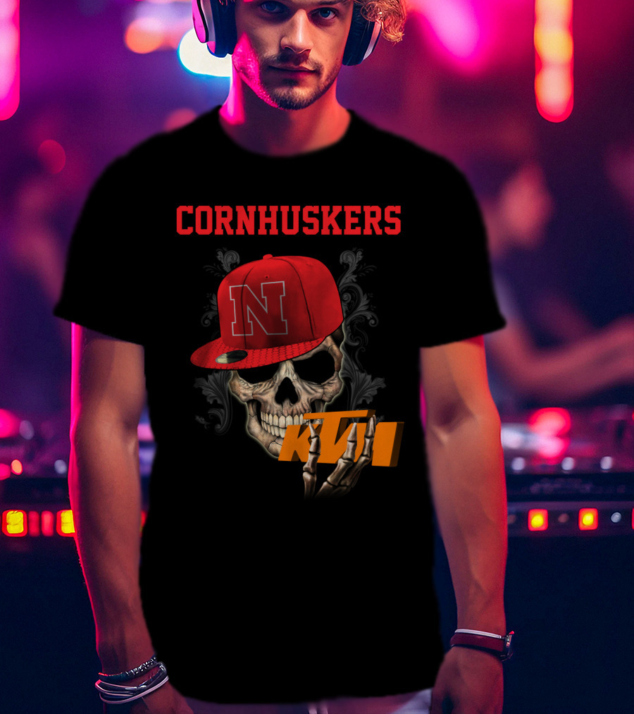 Ktm Nebraska Cornhuskers Skull With Red N Cap T-Shirt
