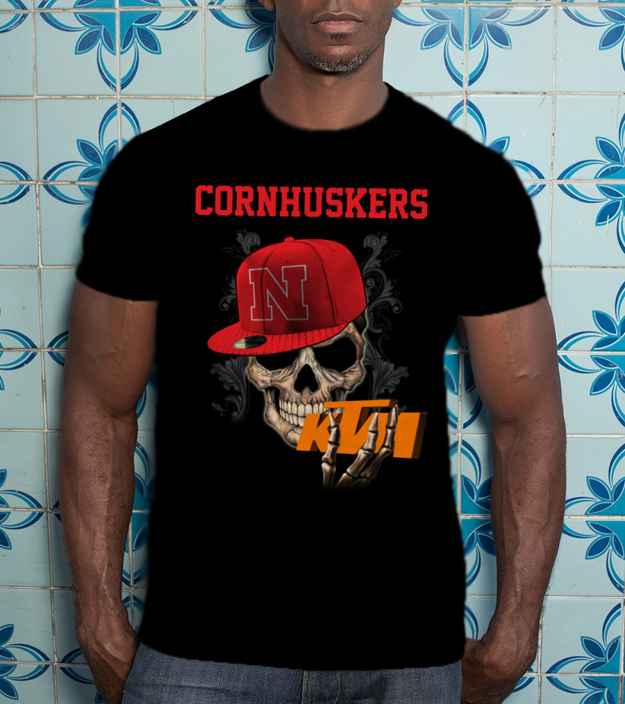 Ktm Nebraska Cornhuskers Skull With Red N Cap T-Shirt