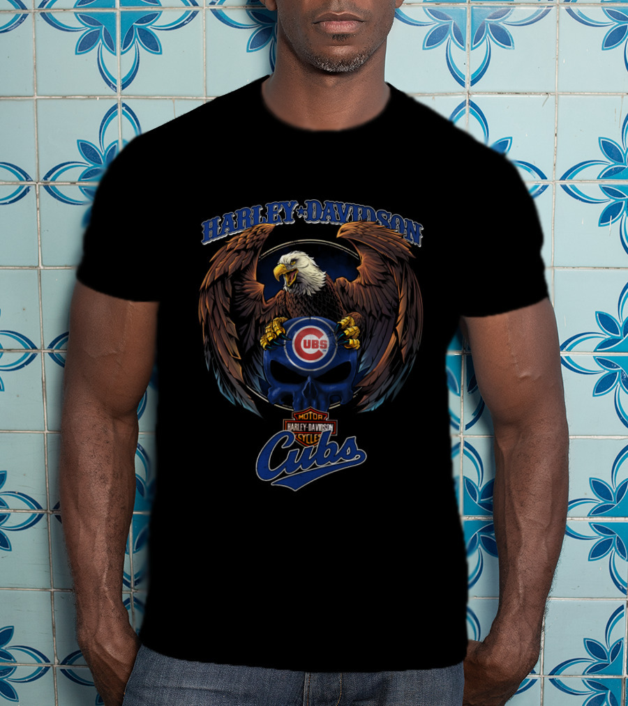 Harley Davidson Chicago Cubs Cubs Logo Eagle Skull Motorcycles T-Shirt