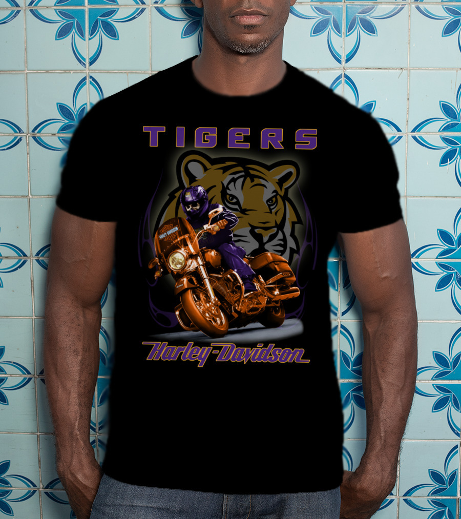 Tigers Harley Davidson Lsu Tigers Motorcycle Rider T-Shirt