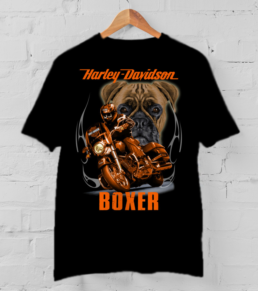 Harley Davidson Boxer Motorcycle Dog Rider T-Shirt