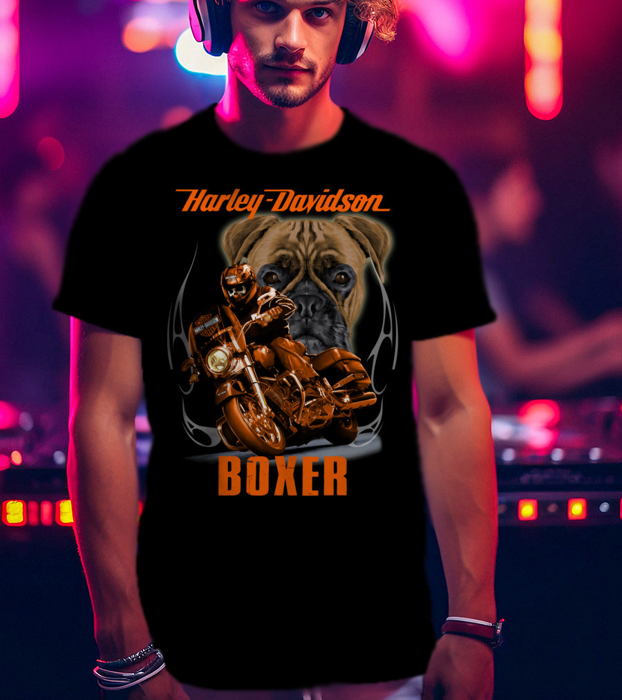 Harley Davidson Boxer Motorcycle Dog Rider T-Shirt