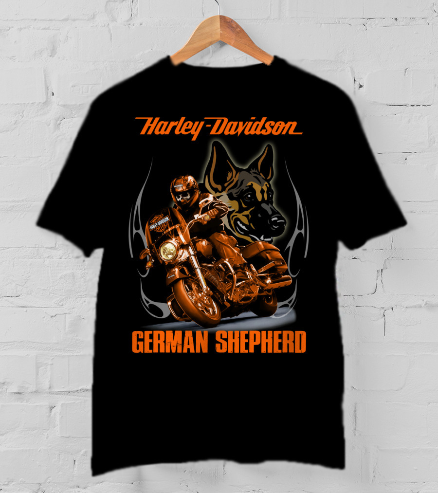 Harley Davidson German Shepherd Motorcycle Rider T-Shirt