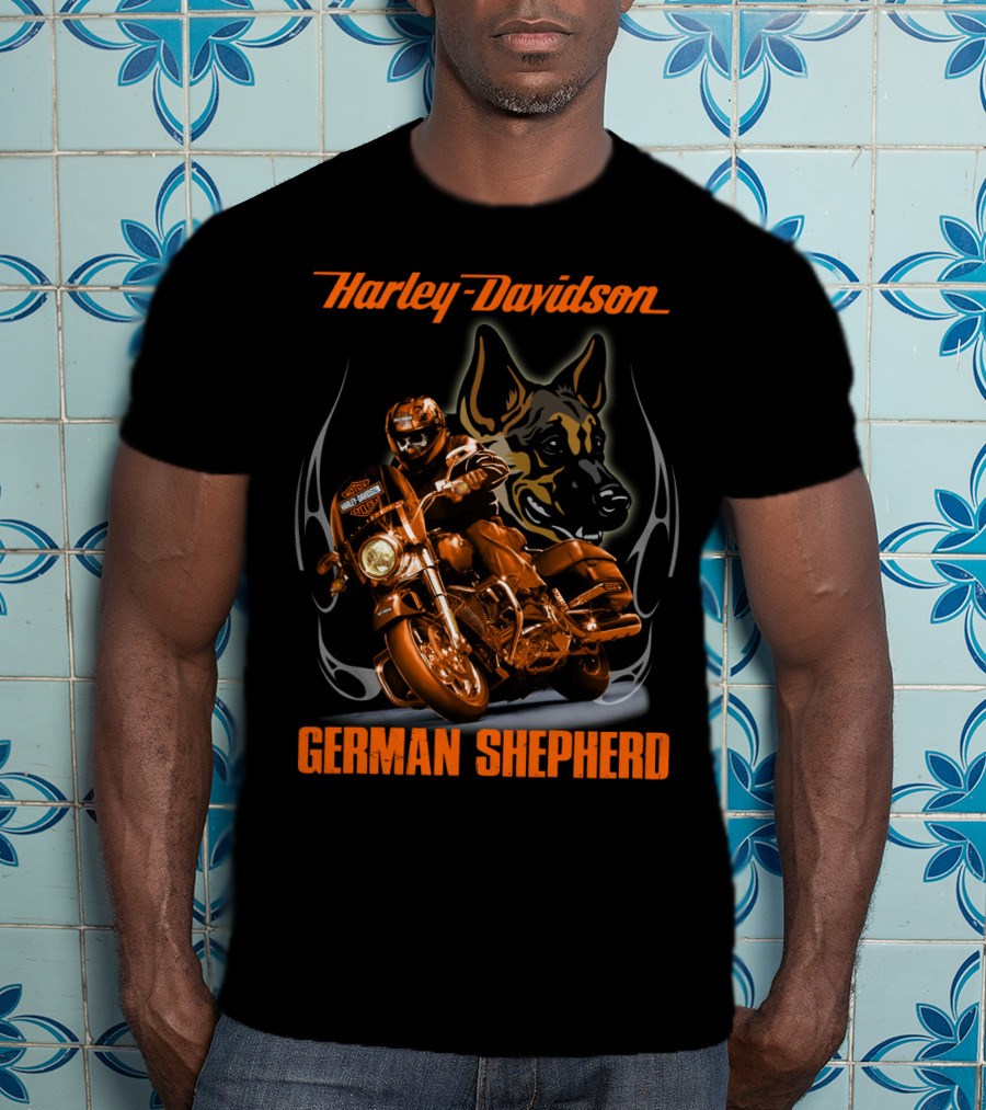 Harley Davidson German Shepherd Motorcycle Rider T-Shirt