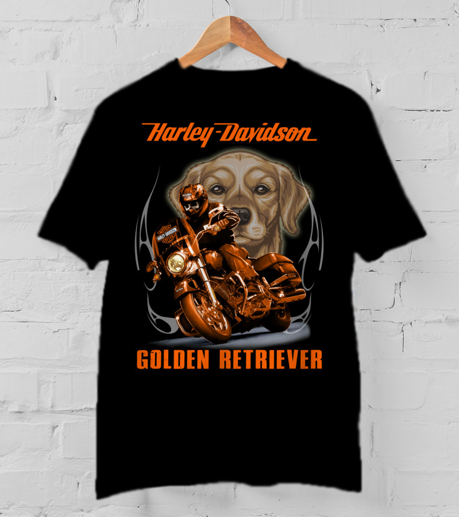 Harley Davidson Golden Retriever Motorcycle Rider T-Shirt