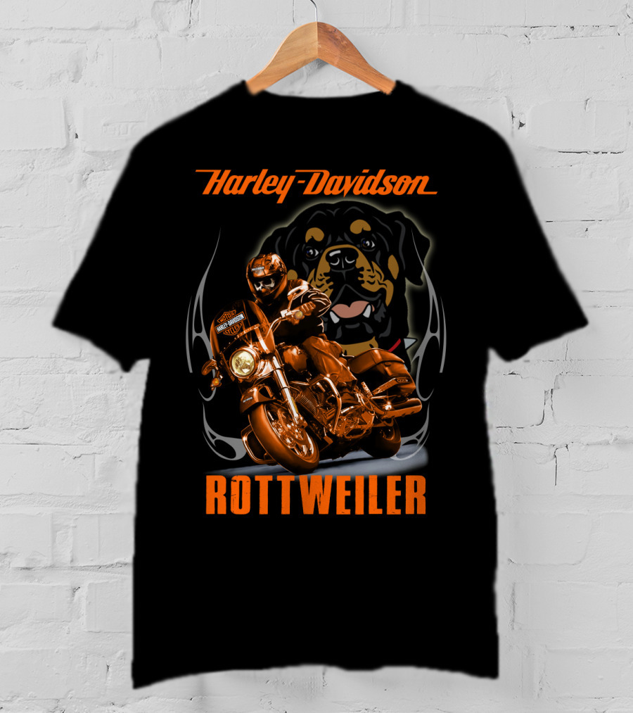 Harley Davidson Rottweiler Motorcycle Rider T-Shirt
