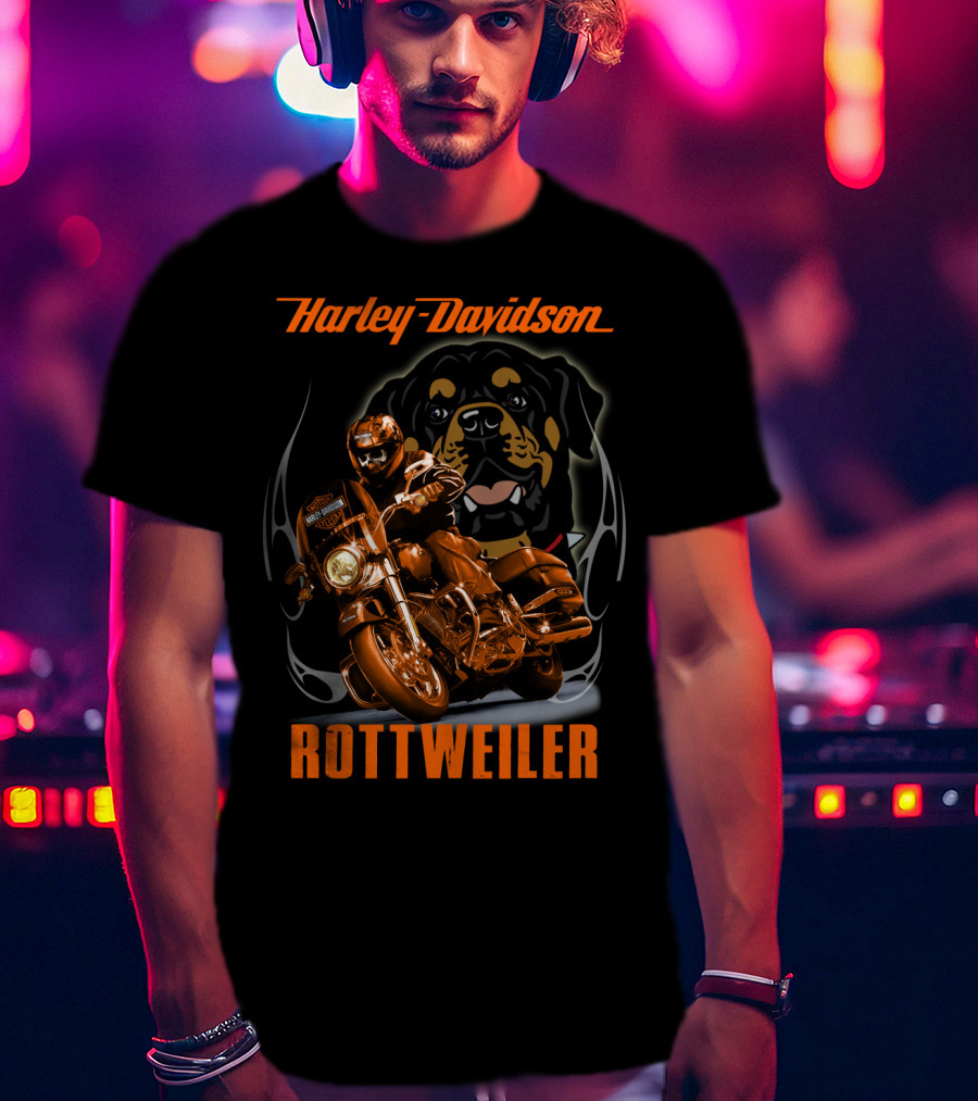 Harley Davidson Rottweiler Motorcycle Rider T-Shirt
