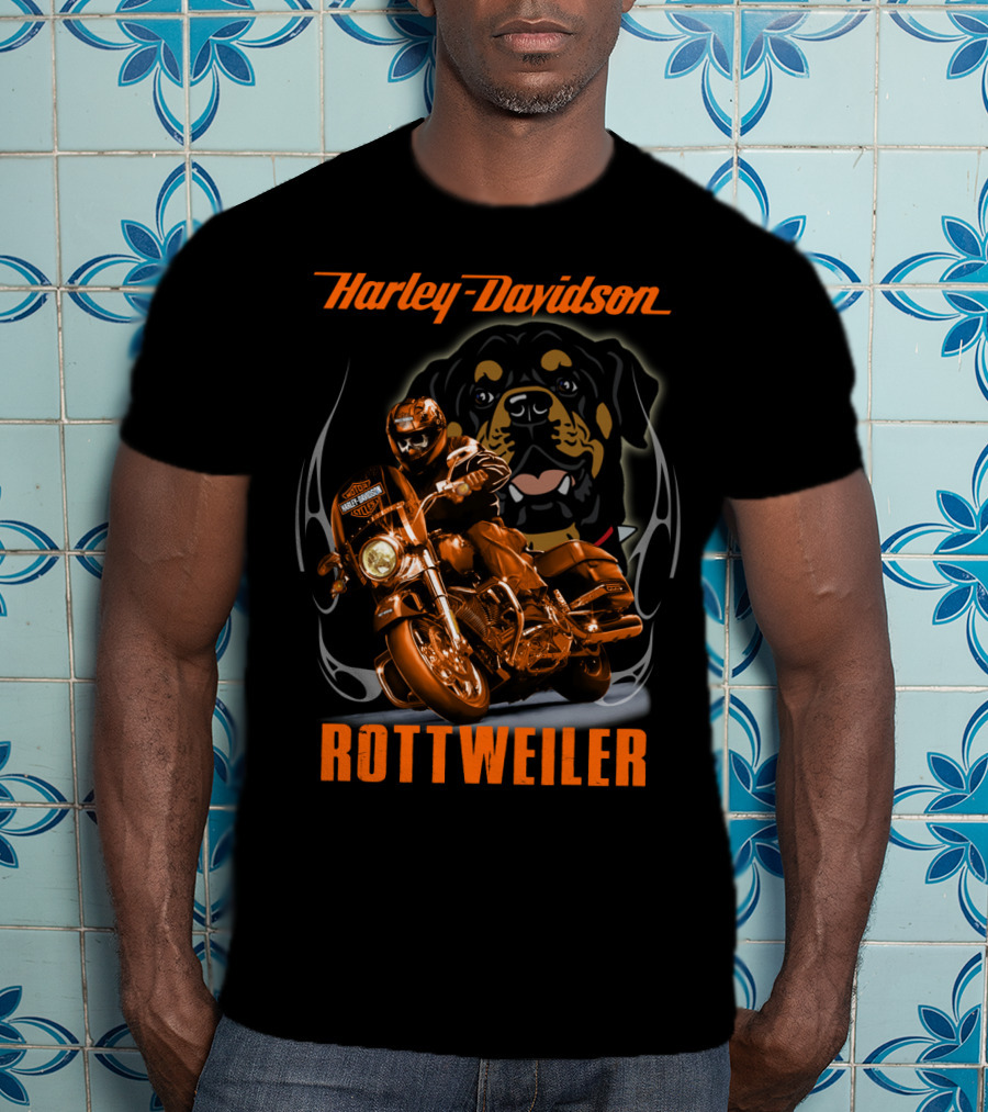 Harley Davidson Rottweiler Motorcycle Rider T-Shirt