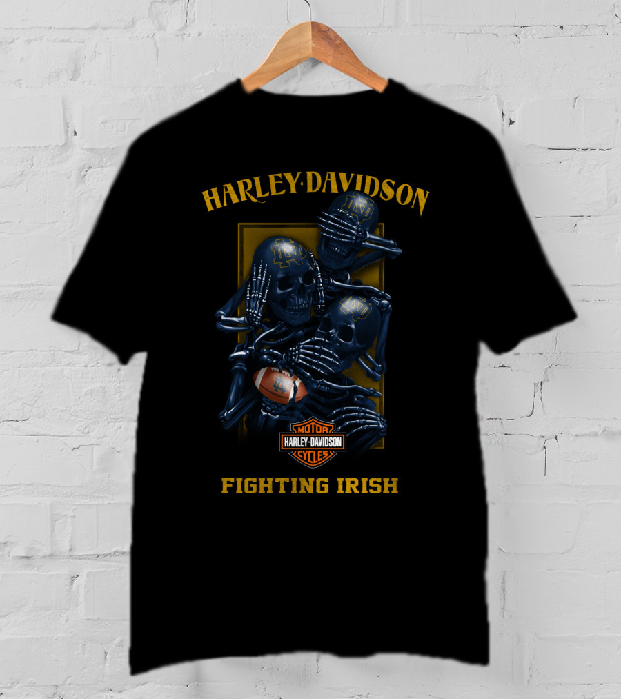 Harley Davidson Notre Dame Fighting Irish Skulls Motor Cycles T-Shirt