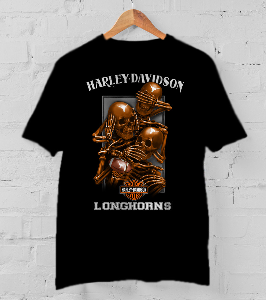 Harley Davidson Motor Cycles Longhorns Football Skulls T-Shirt