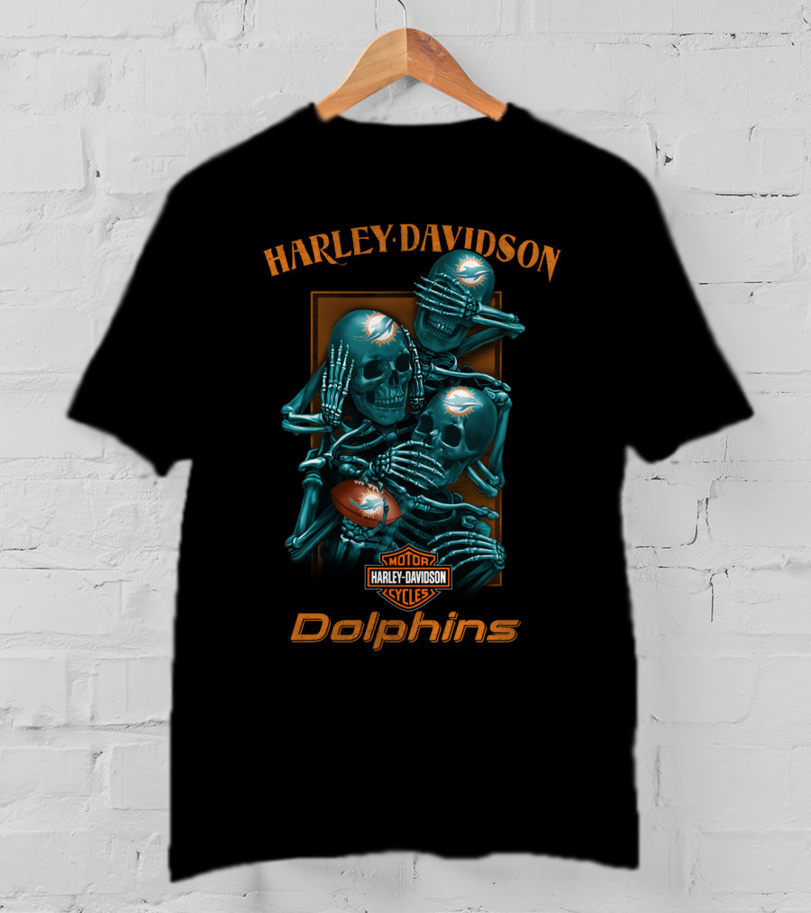 Harley Davidson Motor Cycles Miami Dolphins Nfl Skeletons T-Shirt