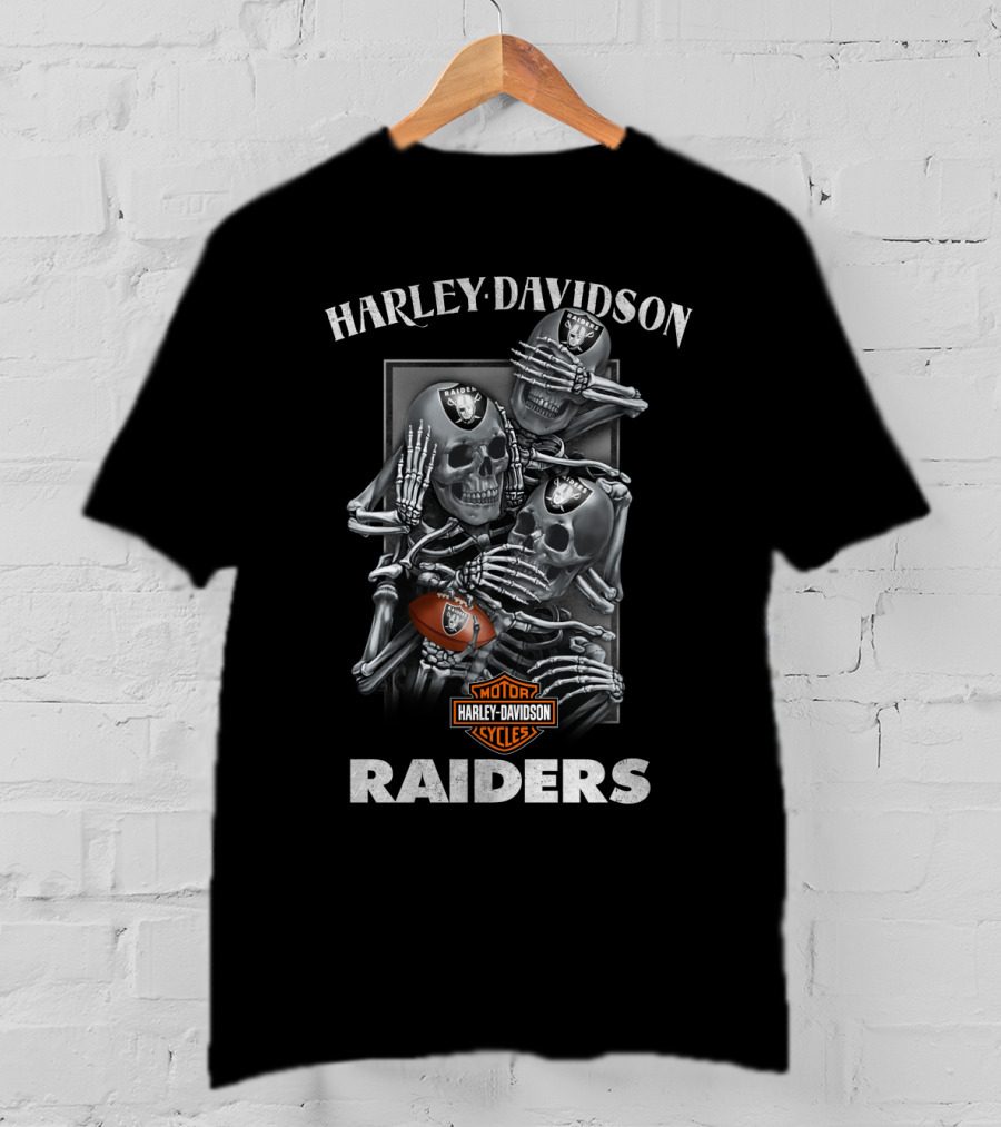 Harley Davidson Motor Cycles Raiders Nfl Oakland Raider Football Skeletons T-Shirt