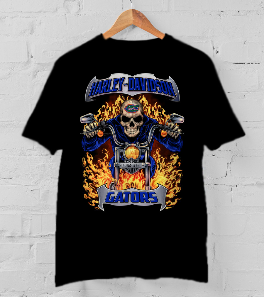 Harley Davidson Florida Gators Skull Motorcycle Flames T-Shirt