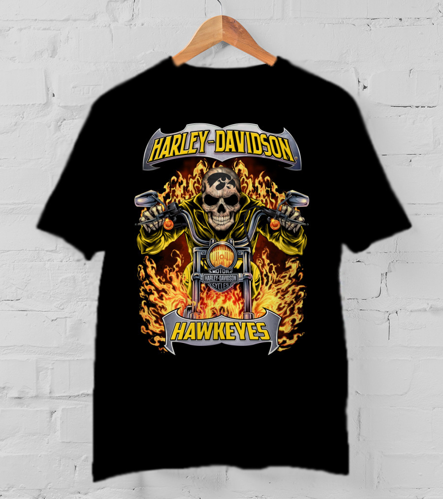 Harley Davidson Hawkeyes Iowa Ncaa Hl1502 Motorcycle Skull Flame T-Shirt