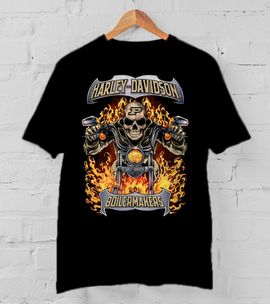 Harley Davidson Purdue Boilermakers Motorcycles Flame Skull T-Shirt