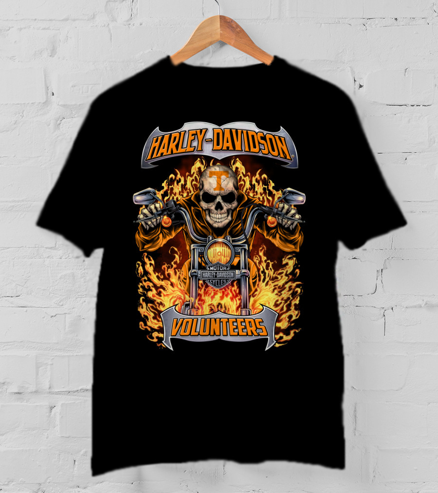 Harley Davidson Tennessee Volunteers Skull Motorcycle Flames T-Shirt