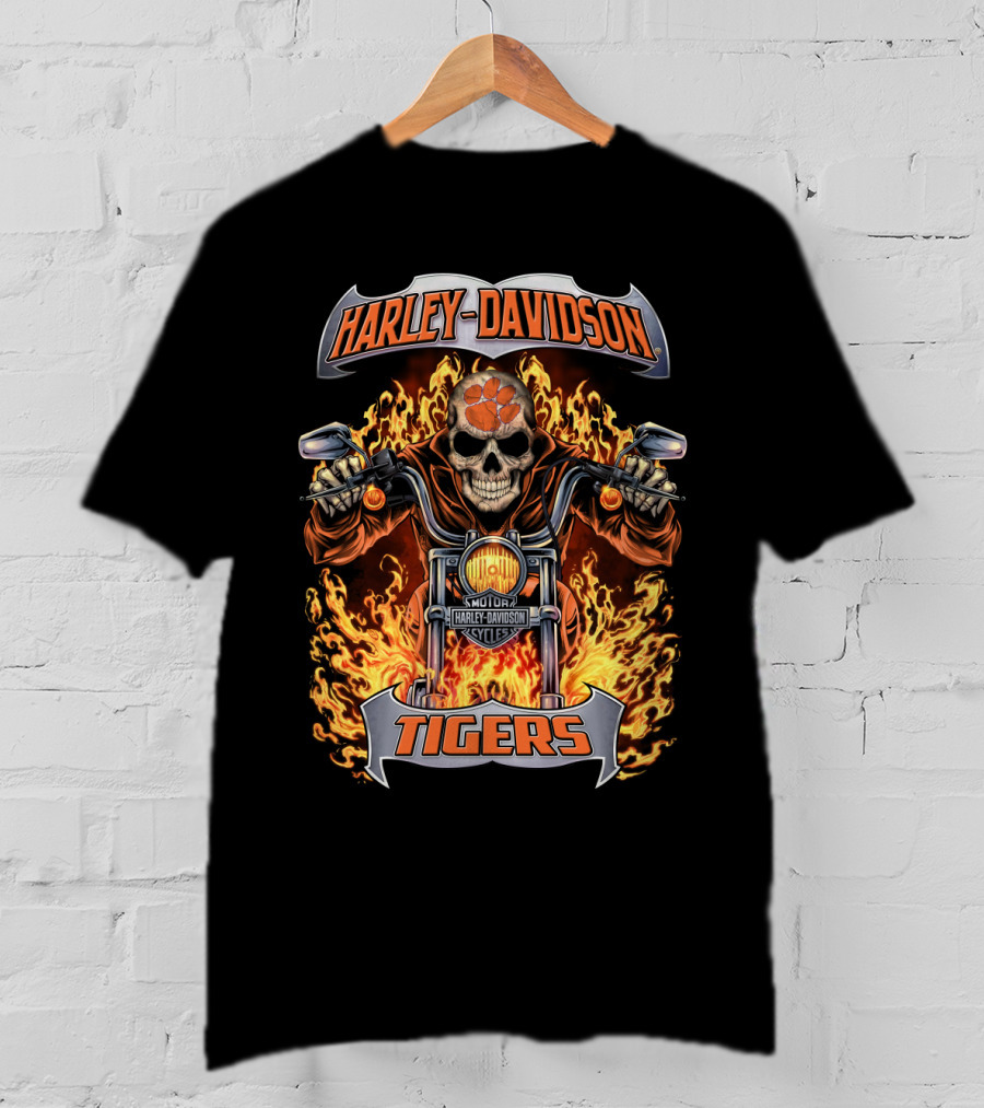 Harley Davidson Tigers Skull Motorcycle Clemson Tigers Hl1502 Ncaa T-Shirt
