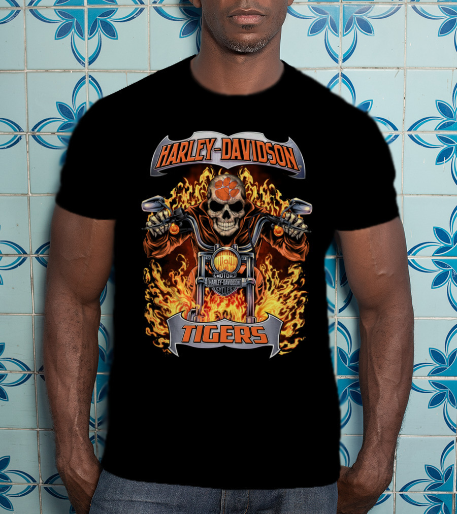 Harley Davidson Tigers Skull Motorcycle Clemson Tigers Hl1502 Ncaa T-Shirt