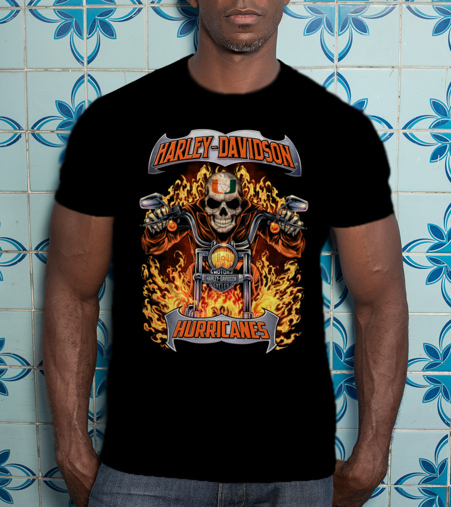 Harley Davidson Hurricanes Skull Flames Miami Hurricanes T-Shirt