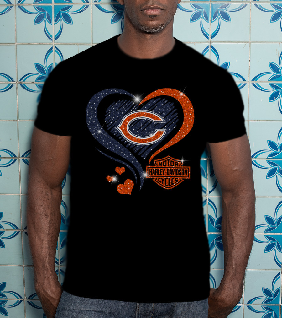Chicago Bears Heart Harley Davidson T-Shirt