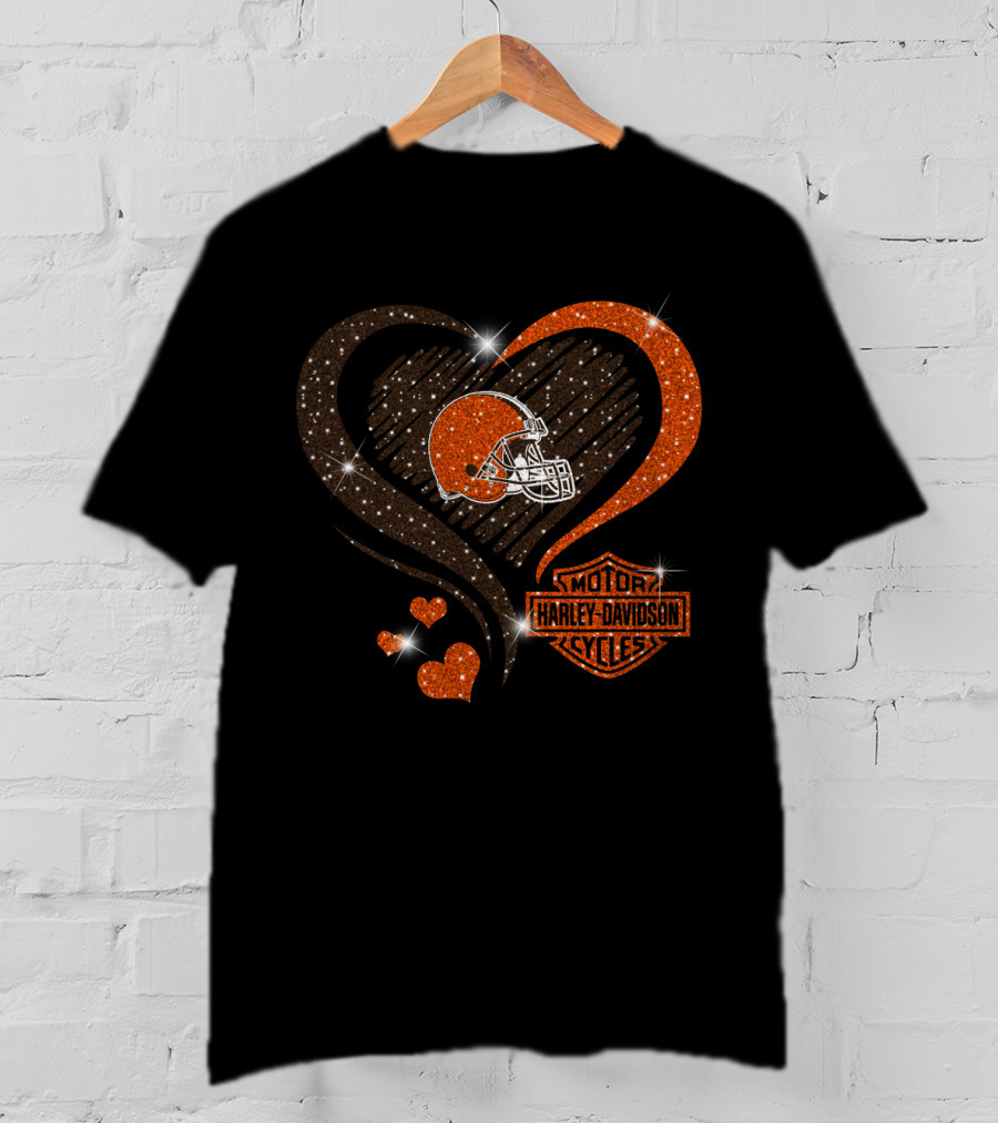 Harley Davidson Cycles Cleveland Browns Heart Helmet T-Shirt