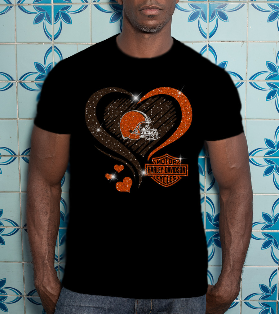 Harley Davidson Cycles Cleveland Browns Heart Helmet T-Shirt