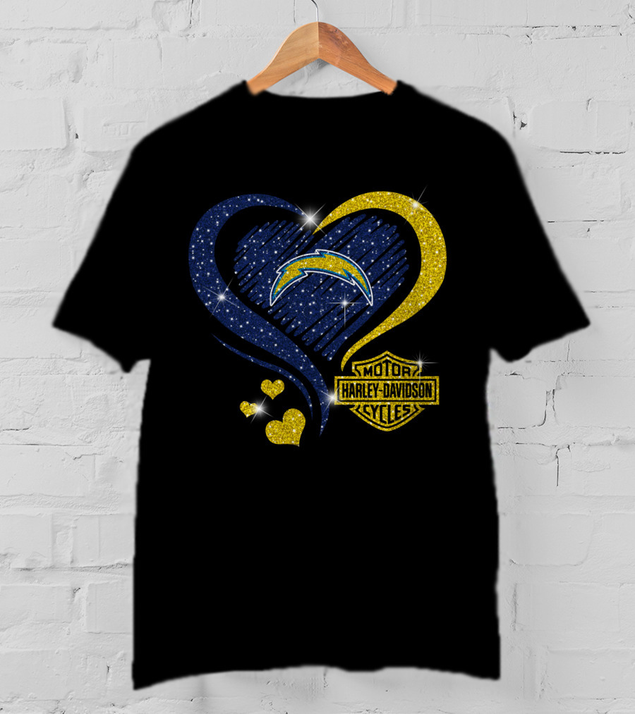 Los Angeles Chargers Harley Davidson Heart T-Shirt