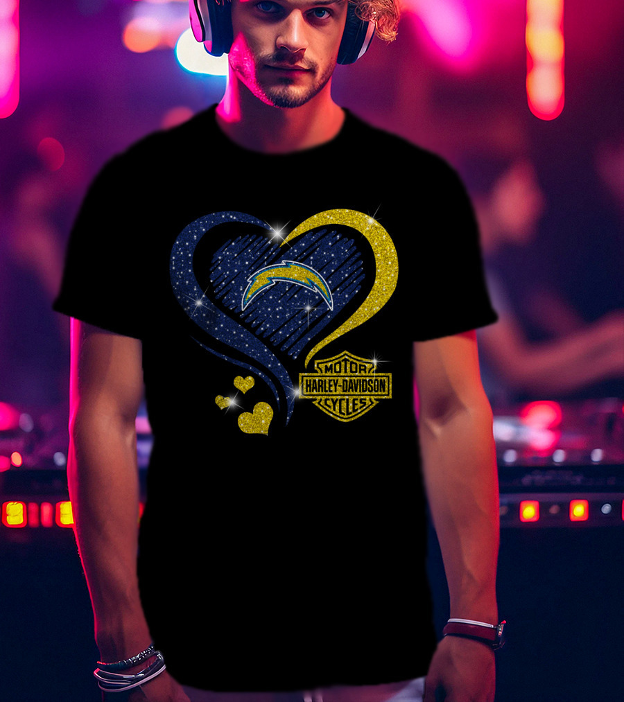 Los Angeles Chargers Harley Davidson Heart T-Shirt