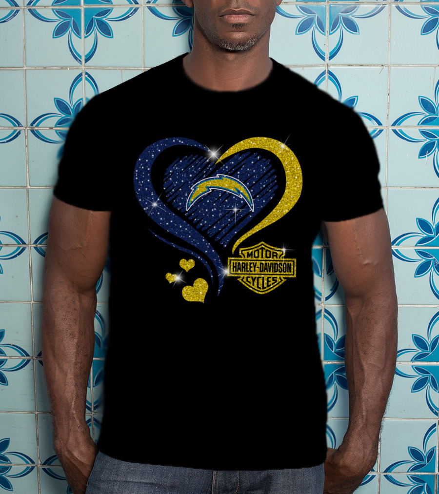 Los Angeles Chargers Harley Davidson Heart T-Shirt